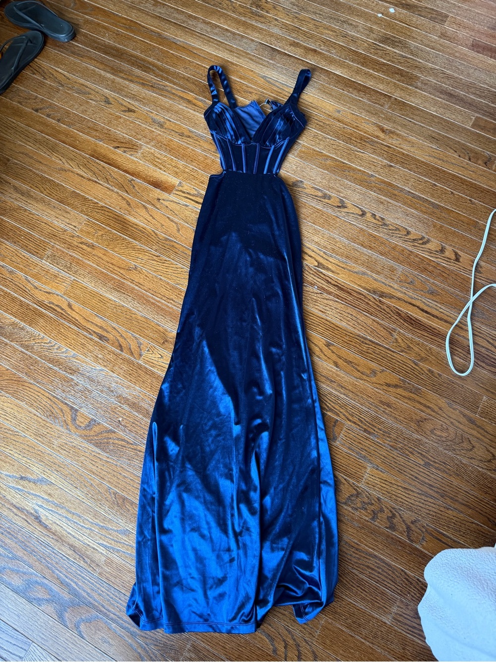 Windsor Deep Navy Velvet Maxi Dress with Structured Bodice